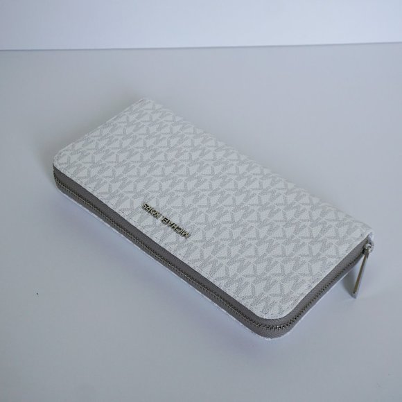 Michael Kors Jet Set Travel XL Zip Around Wallet MK  White Grey - Picture 2 of 7